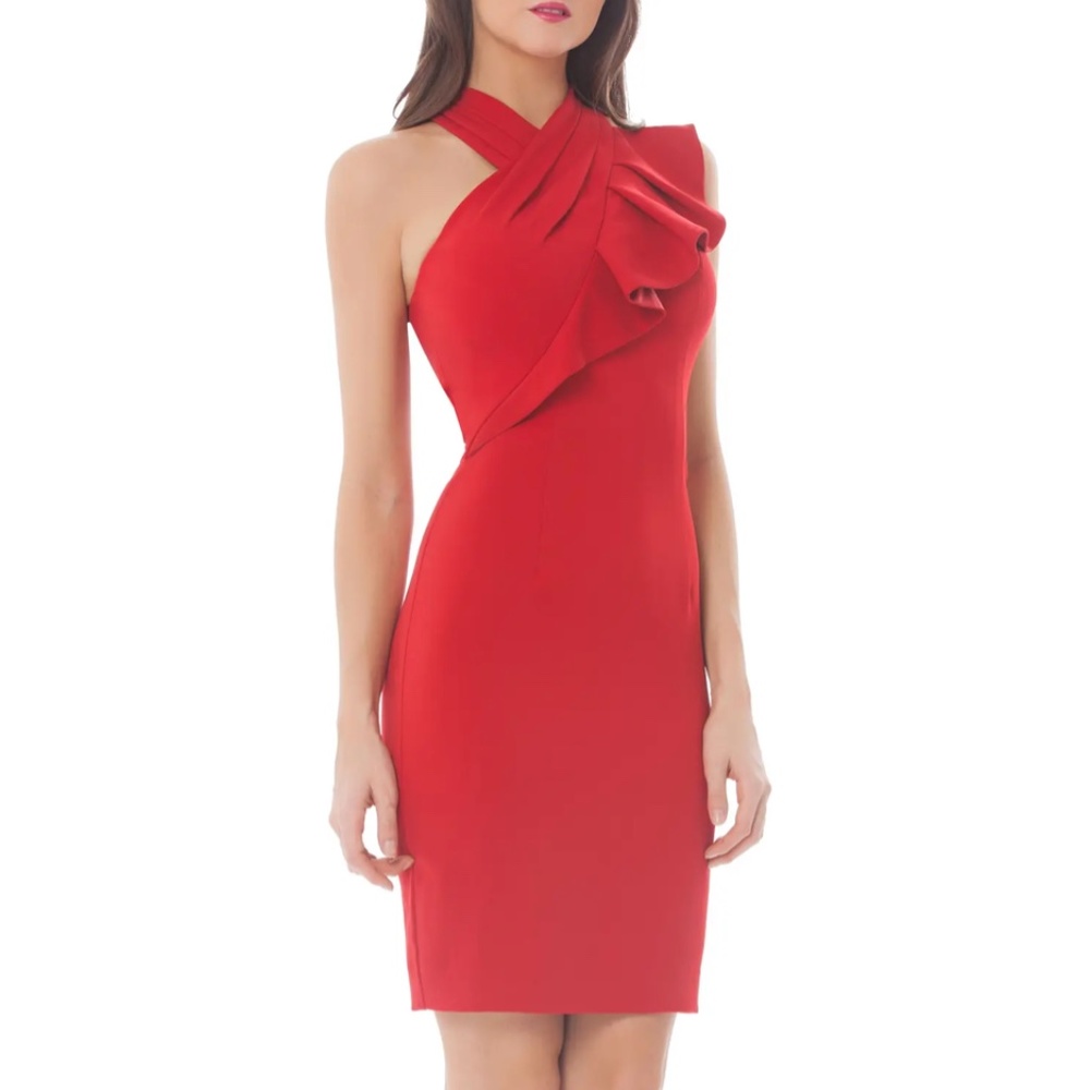 CARMEN MARC VALVO INFUSION Stretch Sheath Dress, Flame Red, US 4